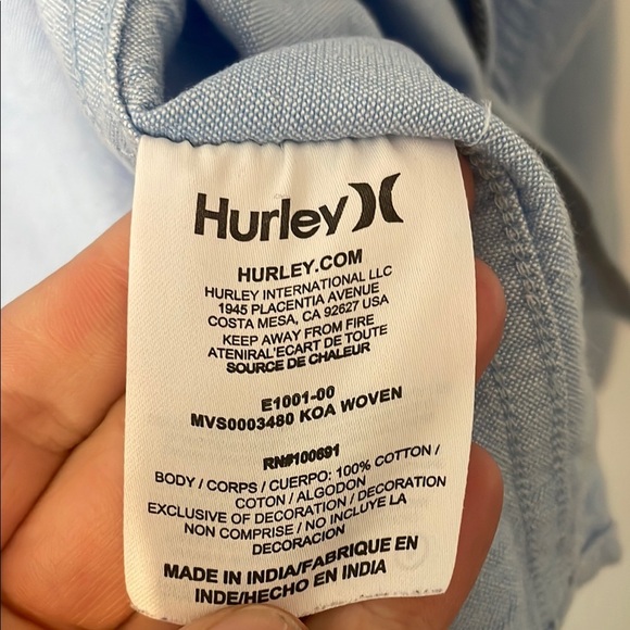 Men's Blue Button-Down Shirt Hurley - Picture 7 of 7